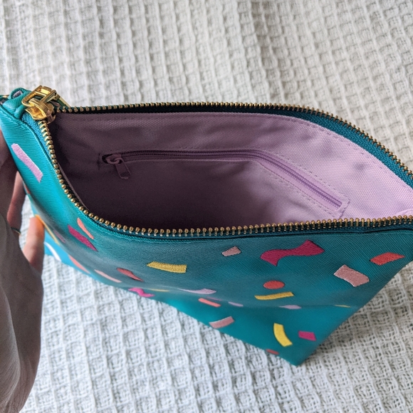 Green Blue Small "Can't Clutch This" Confetti Purse Studio DIY Makeup Travel Bag - Picture 7 of 8